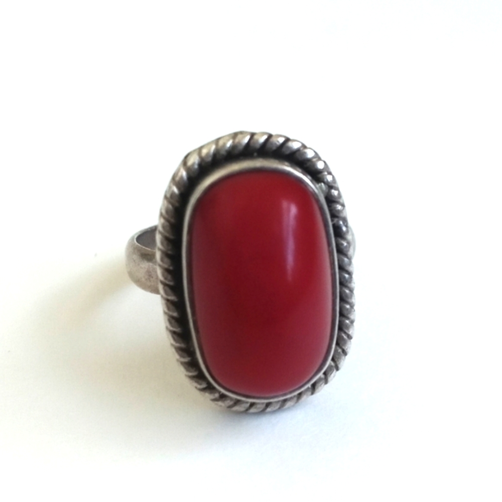 Vintage Red Coral Gemstone 925 Sterling Silver Ring from India Size 7 - Picture 16 of 16